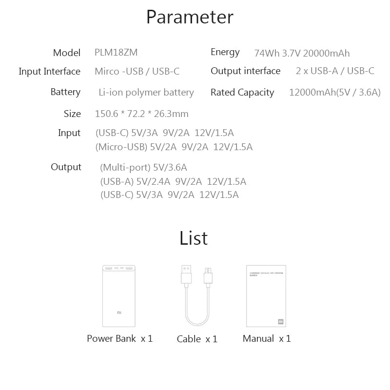 Xiaomi Power Bank 20000mAh 2-Way Quick Charging