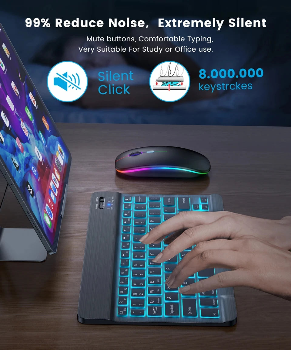 Mini Backlit RGB 10inch Bluetooth Wireless Keyboard mouse