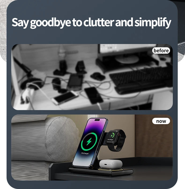 3 in 1 Wireless Charger Stand Pad For iPhone Buds Dock Station