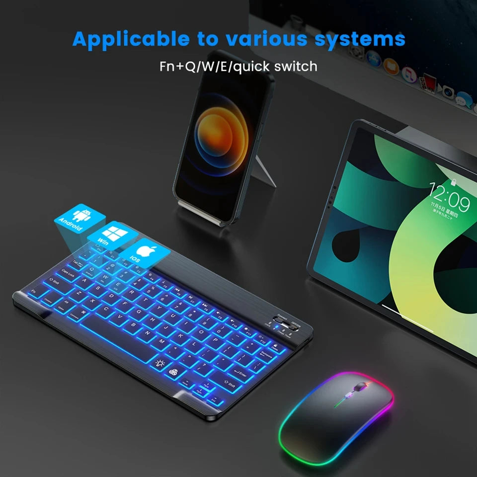 Mini Backlit RGB 10inch Bluetooth Wireless Keyboard mouse