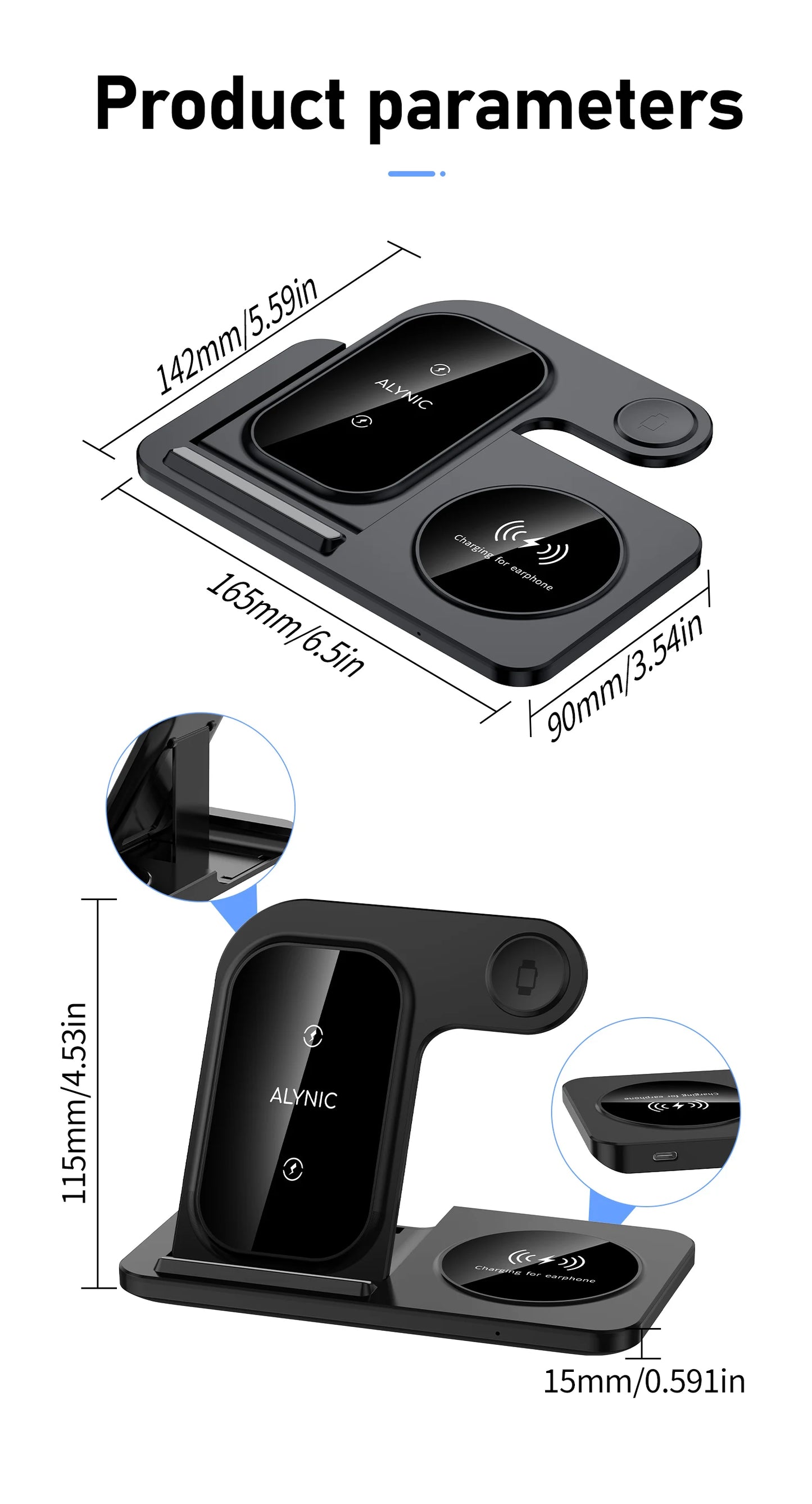 3 in 1 Wireless Charger Stand Pad For iPhone Buds Dock Station