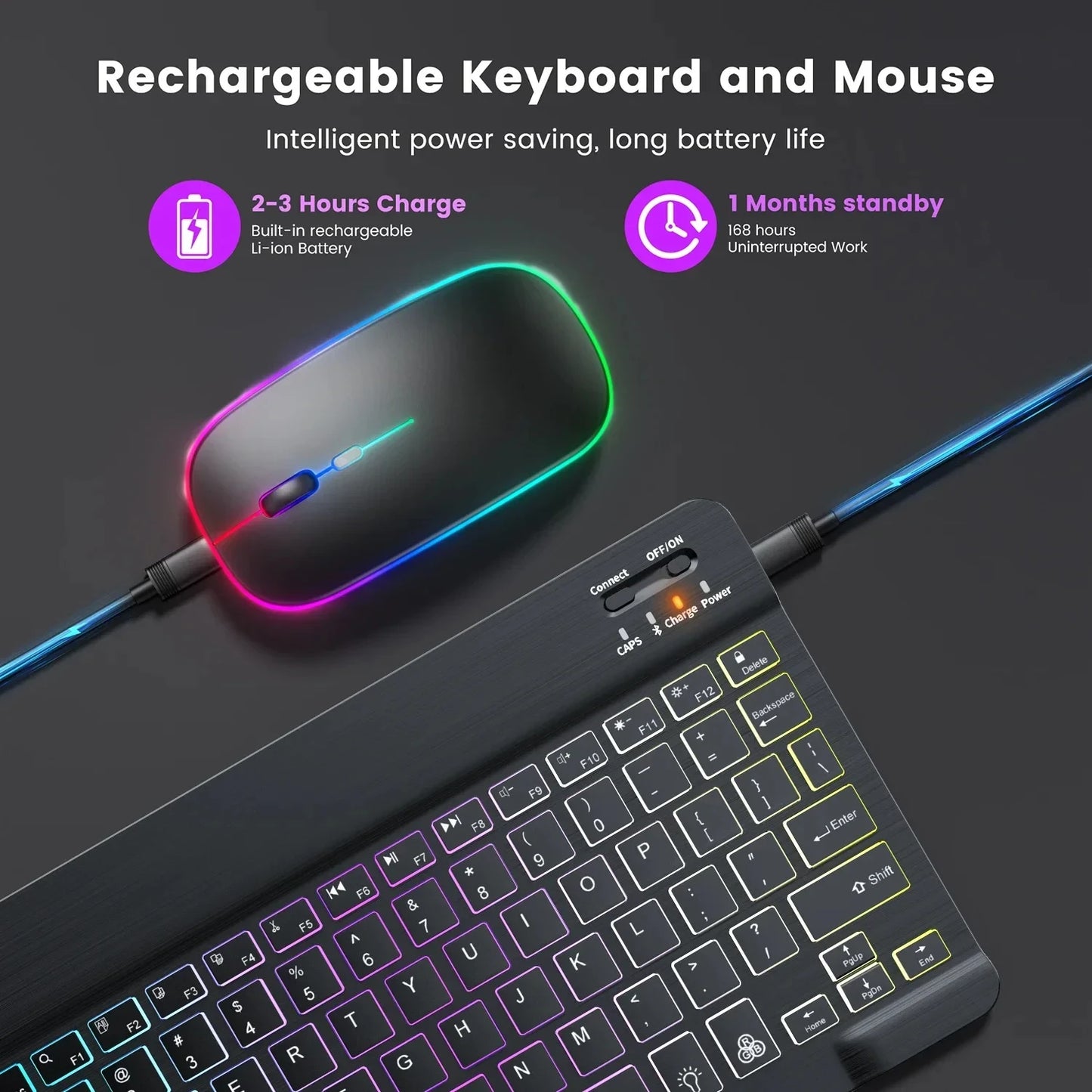 Mini Backlit RGB 10inch Bluetooth Wireless Keyboard mouse