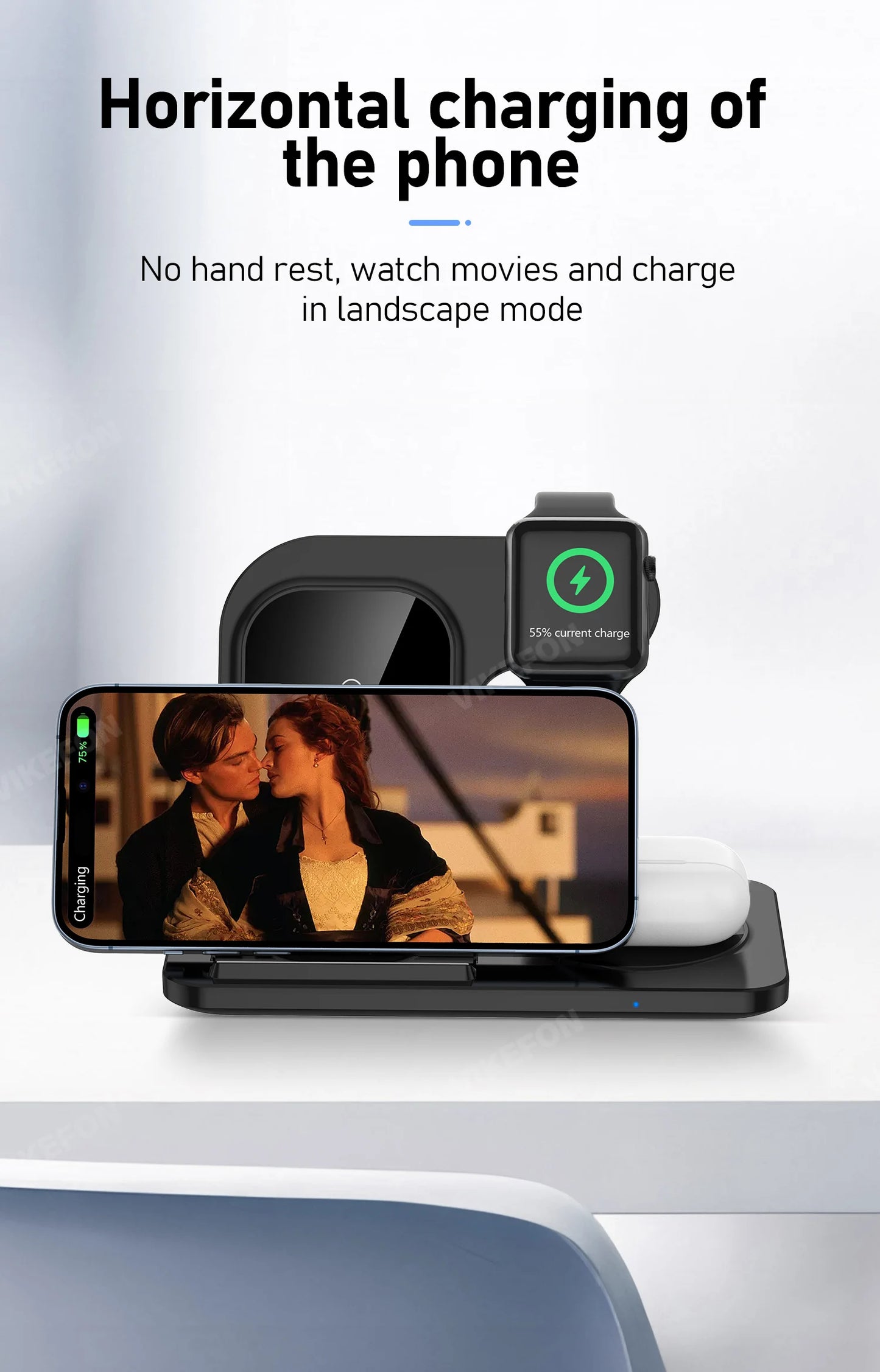 3 in 1 Wireless Charger Stand Pad For iPhone Buds Dock Station