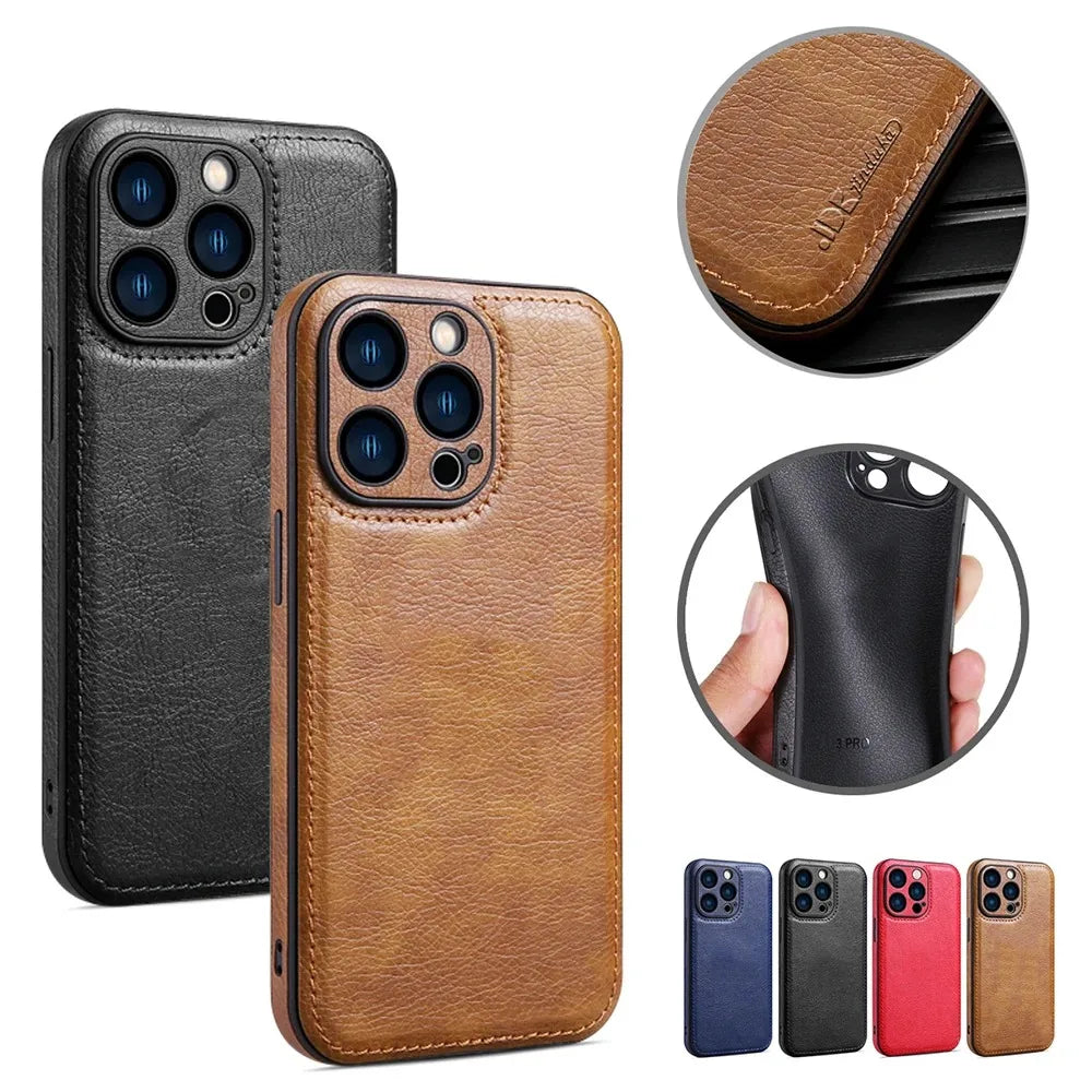 Soft Leather Case for iPhone 16 Pro Max Plus Ultra Thin Lens Protection iphone 16, 16 Pro Cover Coque