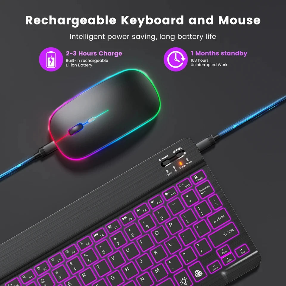 Mini Backlit RGB 10inch Bluetooth Wireless Keyboard mouse