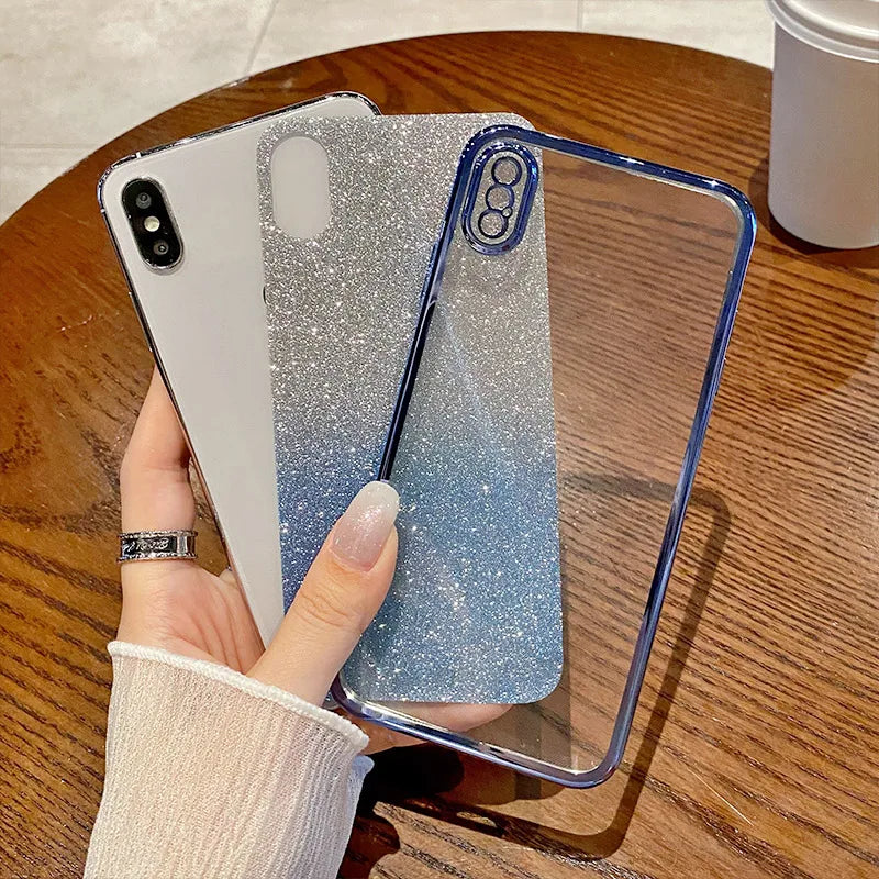 Girls Shiny Glitter Plating Silicone Ultra Soft Back Cover
