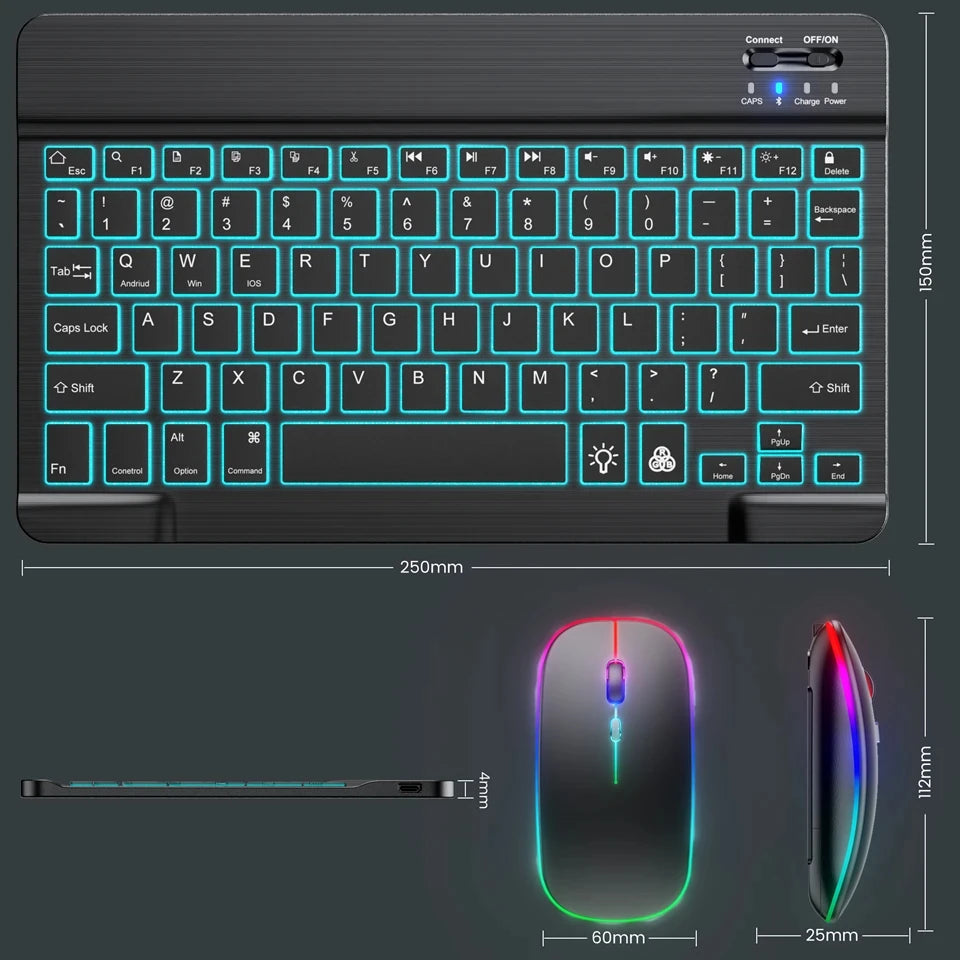 Mini Backlit RGB 10inch Bluetooth Wireless Keyboard mouse