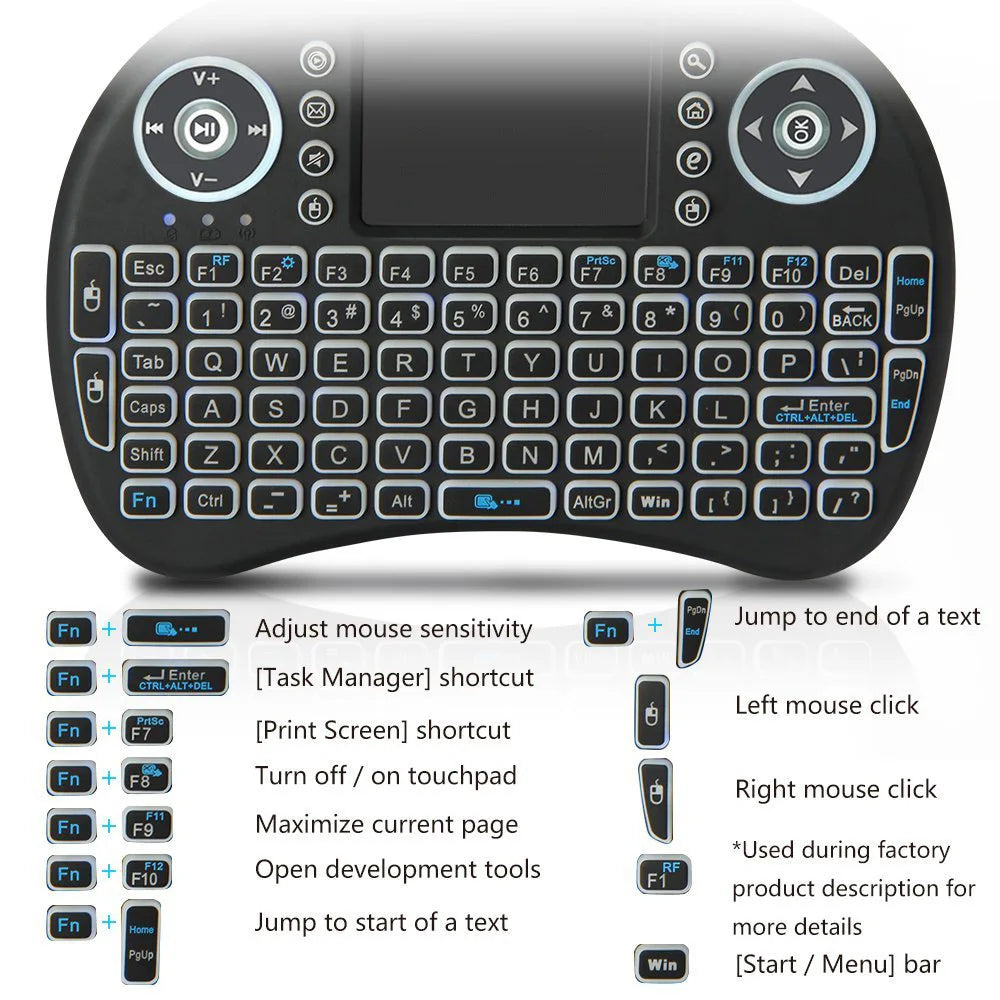 Backlit Mini Wireless Keyboard Mouse With Touchpad RGB