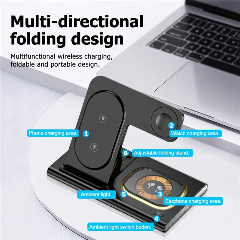 3 in 1 Wireless Charger Stand Pad For iPhone Buds Dock Station