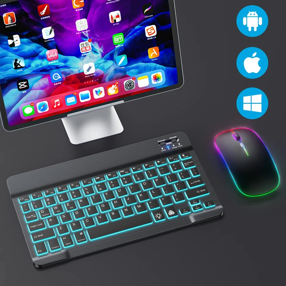 Mini Backlit RGB 10inch Bluetooth Wireless Keyboard mouse