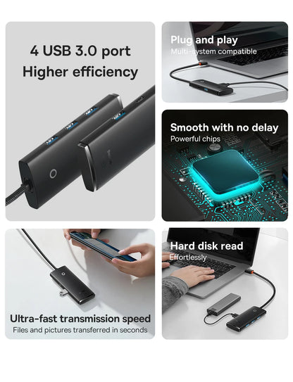 Baseus USB HUB Adapter 4 in 1 USB Type C to USB 3.0 HUB Splitter Adapter for MacBook Pro Air Huawei Mate 30 Docking Station HUB