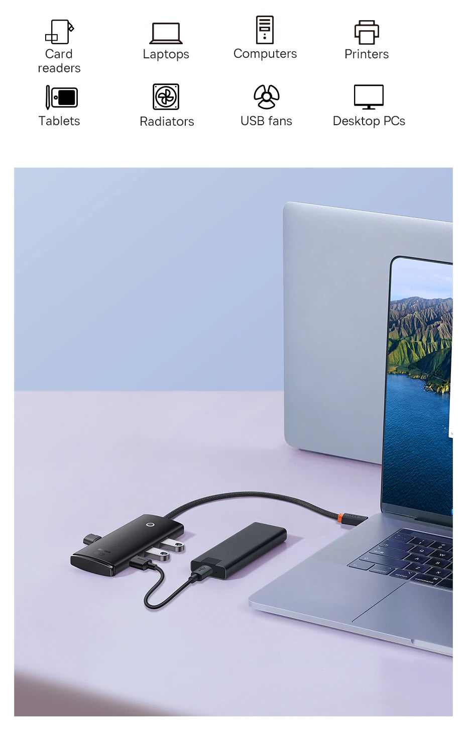 Baseus USB HUB Adapter 4 in 1 USB Type C to USB 3.0 HUB Splitter Adapter for MacBook Pro Air Huawei Mate 30 Docking Station HUB