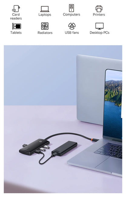 Baseus USB HUB Adapter 4 in 1 USB Type C to USB 3.0 HUB Splitter Adapter for MacBook Pro Air Huawei Mate 30 Docking Station HUB