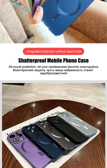 Luxury For Magsafe Wireless Charging Case For iPhone 15 11 13 12 14 Pro Max Plus Magnetic Phone Cases Lens Protector Matte Cover