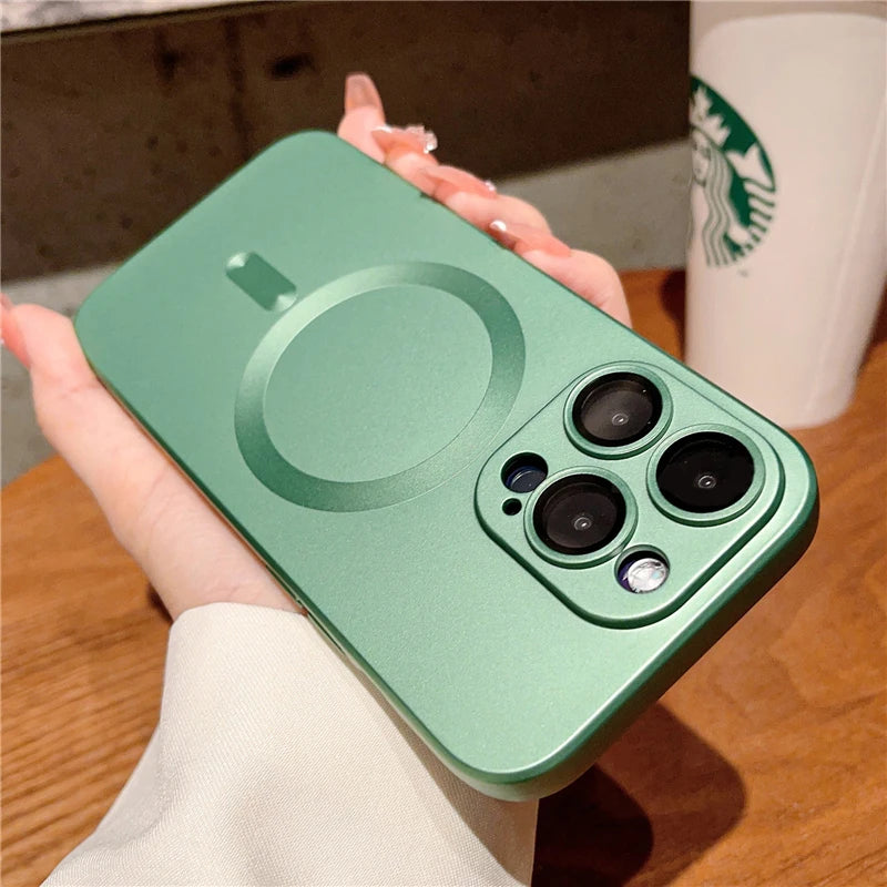 Luxury For Magsafe Wireless Charging Case For iPhone 15 11 13 12 14 Pro Max Plus Magnetic Phone Cases Lens Protector Matte Cover